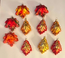 10 Christopher Radko Ornaments Mouth Blown Mercury Glass 4 Maple leaf 6 Oak Leaf