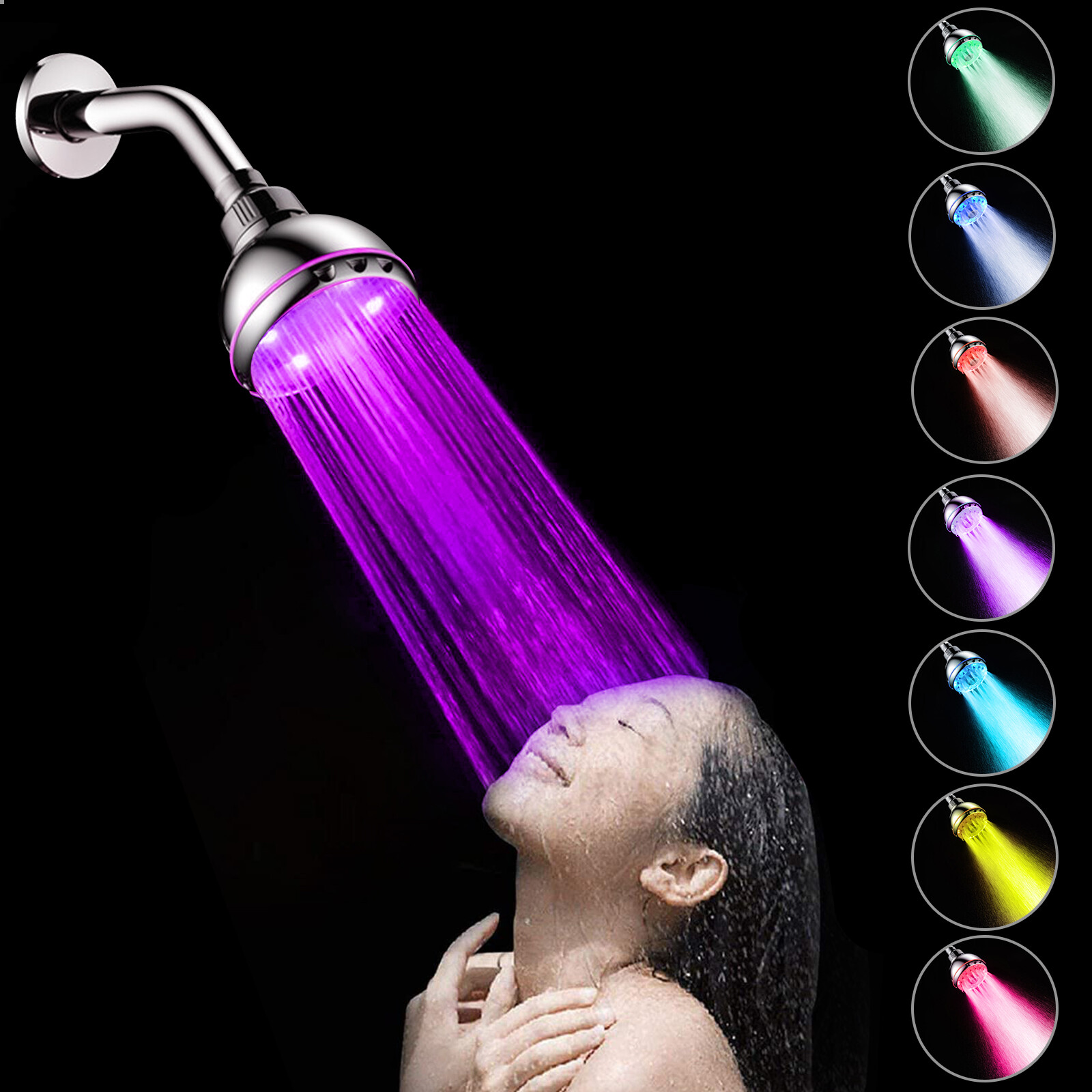 7 Colors Changing LED Shower Head with RGB Light Automatically Sprayer Bathroom