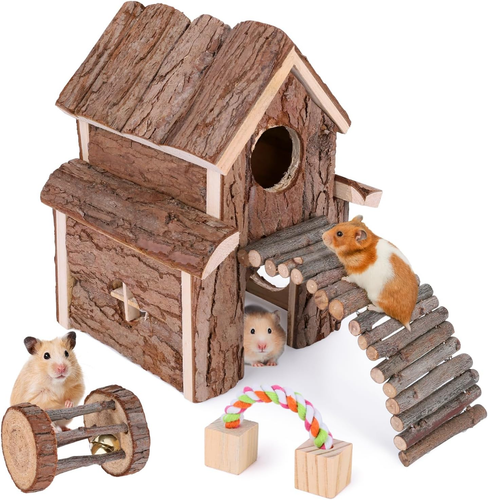 Wiwens Small Animal Activity Toy Hamster Houses Hideouts Wooden Rat Playground P