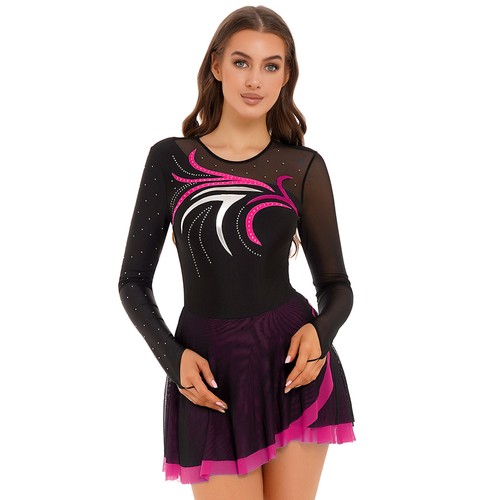 Mujer Gimnasia Leotardo Lírico Ropa de Baile Malla Transparente Figura Patinaje sobre Hielo Vestido - Imagen 32 de 88