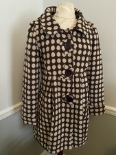 Charlotte Russe Pea Coat Polka Dots Circles Brown Cream Pleated Wool Blend Small