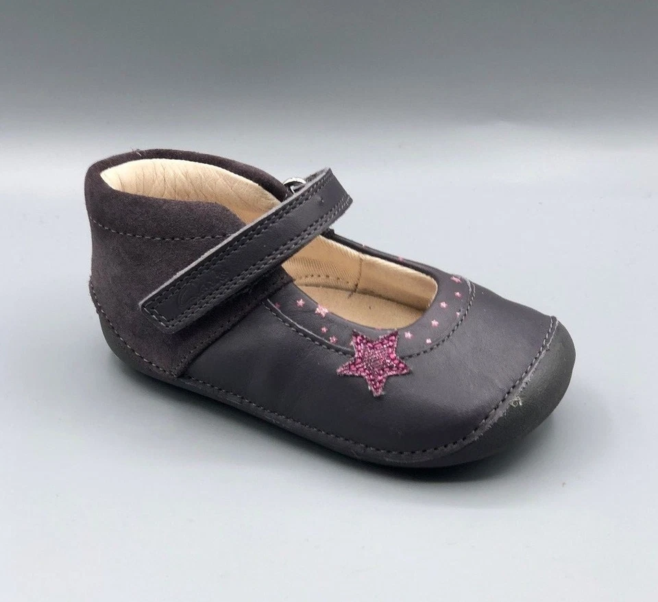 NEW Clarks "Little Zoe" Girls Grey Leather Cruising First Shoes UK 2.5 - 5 F/H