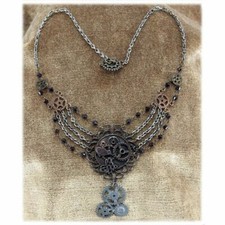 Steampunk Necklace Delicate Multi Gear  Bead Design Victorian Costume Necklace