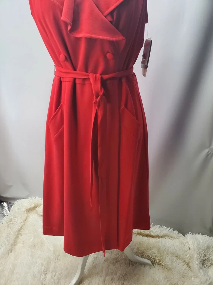 Vestido Sandra Darren Rojo Sin Mangas con Botones Talla 12 Cinturón Completamente Forrado Foto 3 de 4