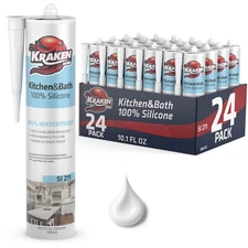 Kraken Bond Kitchen & Bath Silicone Sealant, 10.1oz 24 Pack - White