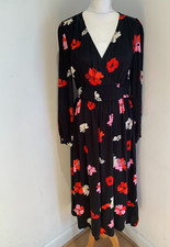 Marks & Spencer floral midi dress UK 8 VGC pattern print fixed wrap black