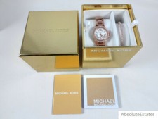 NEW Michael Kors Petite Camille Rose Gold Crystal Watch Bracelet Set MK3654 NIB