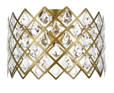 Crystal Flush Mount Chandelier 3 Light Brass Modern Dining Room Kitchen 13''