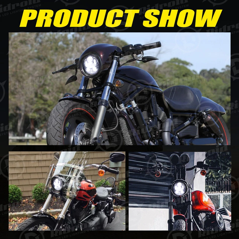 Farol de LED cromado 5-3/4" 5,75"" feixe alto/baixo para Dyna Sportster XL 883 1200 - Imagem 3 de 4