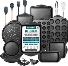 18-Piece Kitchen Oven Baking Set: Nonstick Gray Marble Coating, Carbon Steel