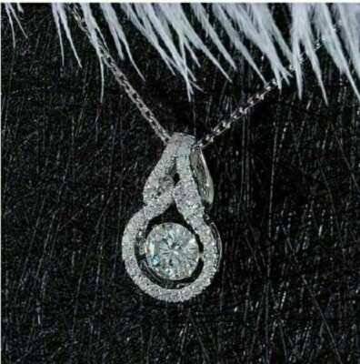 2Ct Round Cut Lab Created Diamond Pretty Pendant Necklace 14K White Gold Plated