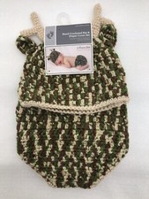 Hand Crocheted Infant 2 Piece Camo Deer Hat  Diaper Cover Set 0-9 Months NEW