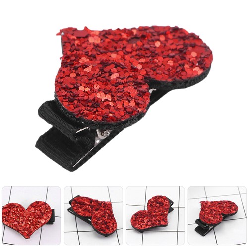 2 Pcs Glitter Hair Clip Valentines Day Accessory Baby Child Heart Barrettes