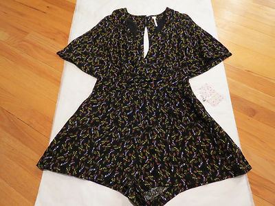Free People Meet Virginia Printed Romper Black Size 4 $128 BLOWOUT Authentic NWT