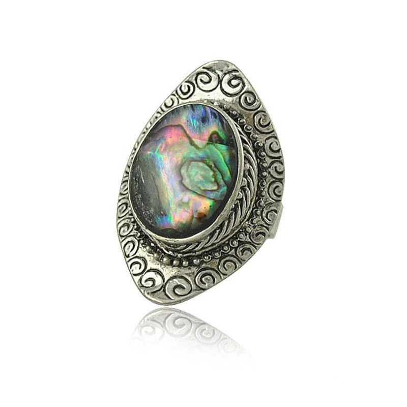 925 Sterling Silber Perlmutt Abalone-Muschel Hochzeit Verlobungsring - Bild 1 von 1