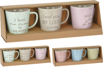 3er Set Kaffeetassen Porzellan Pastell 330ml Latte Mokka Cappuccino Teetassen