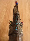 Rare Antique Islamic Dallah Turkish Coffee Pot Copper Embossed Beaded Enameled — photo 7