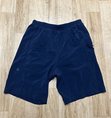 Lululemon Men s Blue Wet Dry Warm Lined 9  Inseam Hexagon Active Shorts Sz M