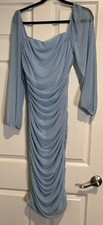 Women's Body Contour Party Dress Light Blue Sheer Sleeves Size XL - A0197
