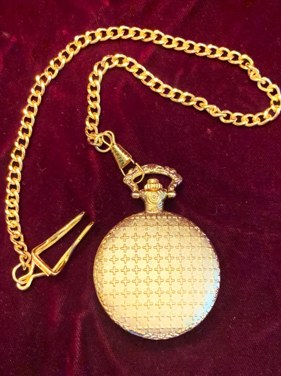 American Eagle Gold Pocket Watch With Chain & Japan Quartz.