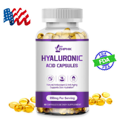 HYALURONIC ACID 100% Pure Anti Aging Hydrating Caps, Plumps Wrinkles Fine Lines
