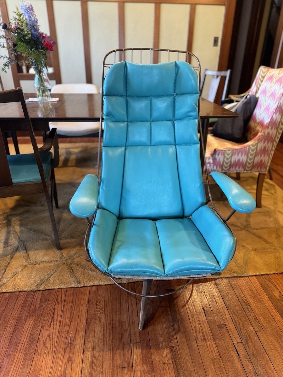 MCM Homecrest Wire Metal Chair W/teal Leather Cushions