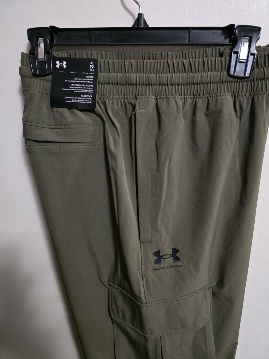 NWTS-2025-Under Armour Stretch VIBE Woven Cargo Men's Pants, GREEN