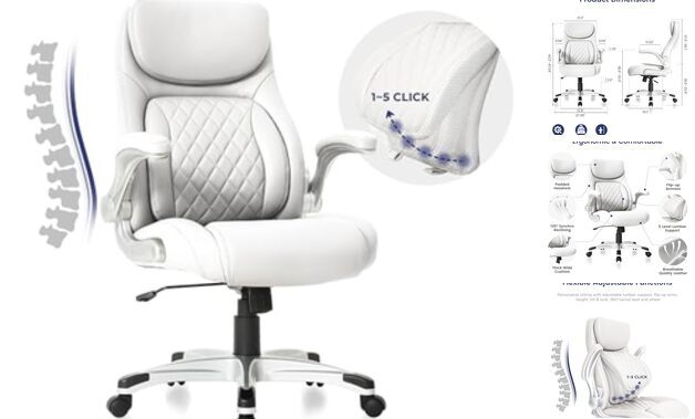 Ergonomic Office Chair with Premium Microfiber Leather and Adjustable Lumbar Support in White-image