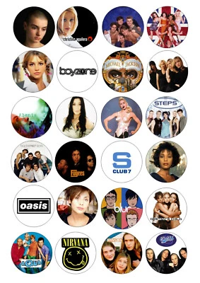 24 edible 90's Pop Iced Icing Fondant 4cm Cupcake Toppers Cake