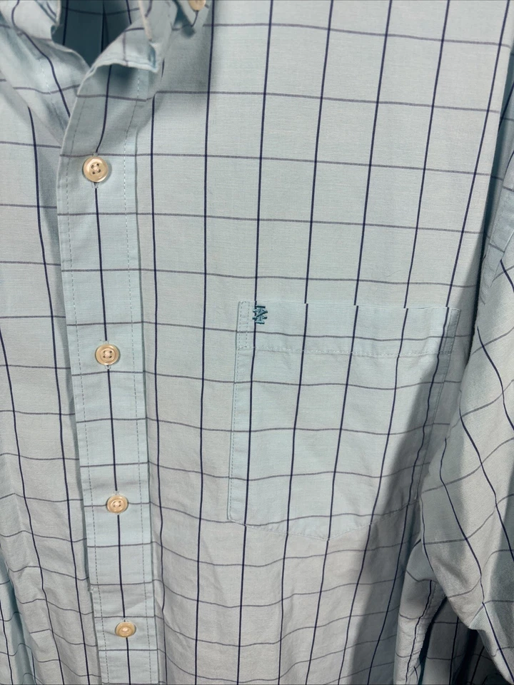 IZOD Dress Shirt Men's Blue White Checkered  Cotton Button Front Sz XL - Image 3 of 4