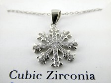 C RSVP Sterling Silver White Crystal Snowflake Pendant Necklace on Backing 925