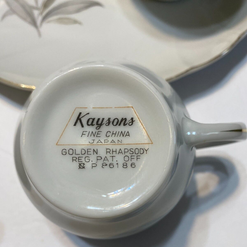 Vtg. 60s Kaysons Golden Rhapsody Gold Trim Gray Wheat Tray & Cup Set / Set of 4 - Picture 3 of 9