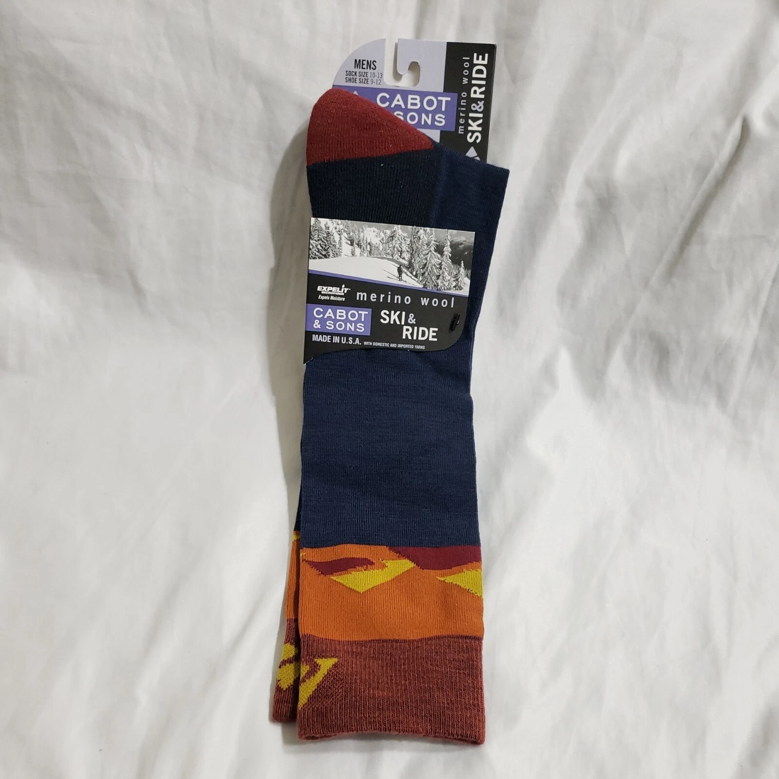 NWT Cabot & Sons Merino Wool Ski & Ride Socks Mens Size 10-13