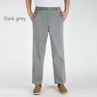 Sommer Herren Locker Leinen Freizeit Hose Gummibund Mode Einfarbig Hose Grau - Bild 1 von 4