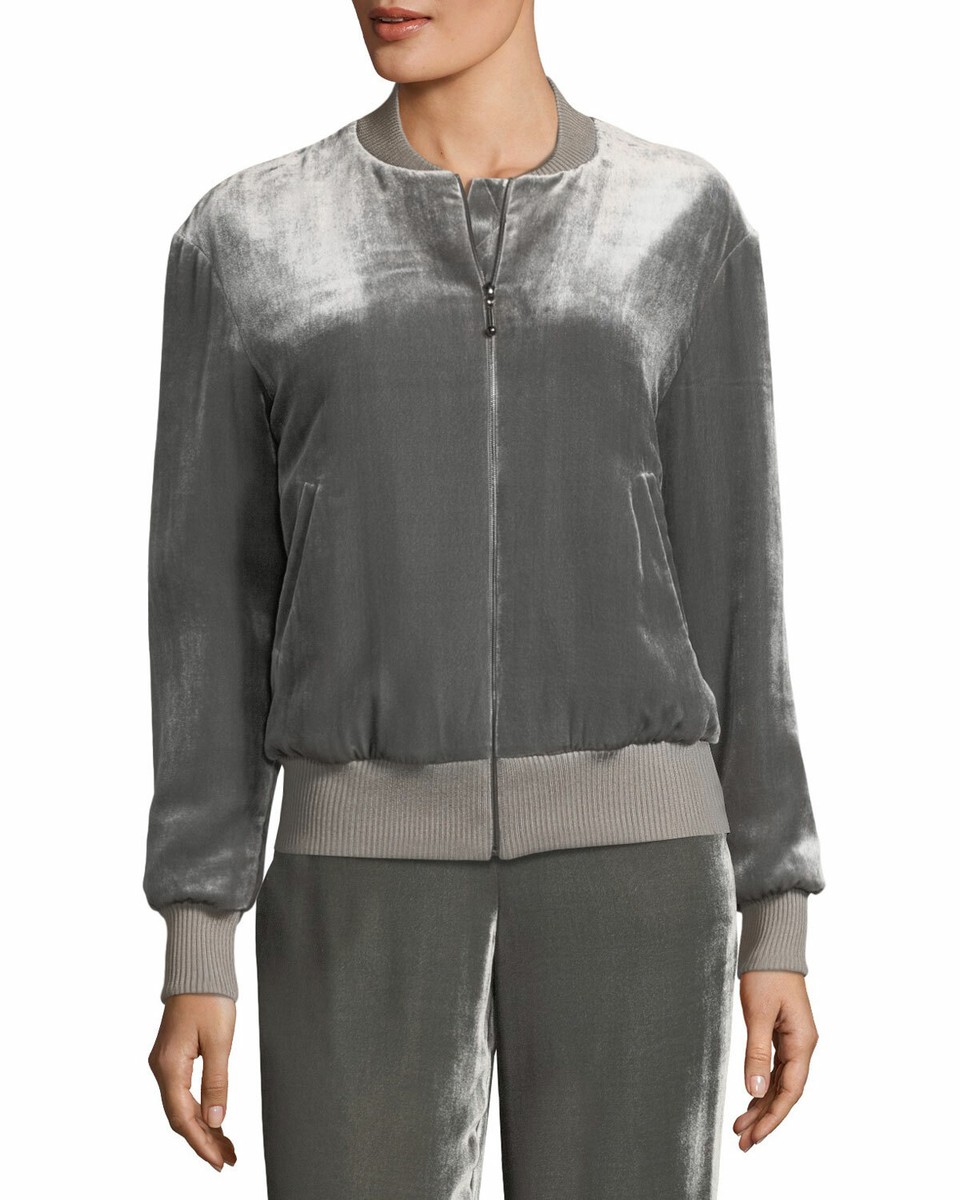 JOHN Collection Sz S Velvet Full Zip Bomber Jacket In