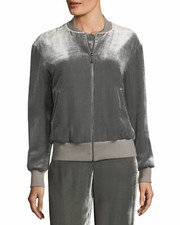 ST. JOHN Collection Sz S Velvet Full Zip Bomber Jacket In Travertine Gray