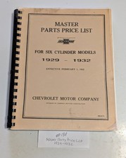 Chevrolet Master Parts Price List Six Cylinder Models 19291932