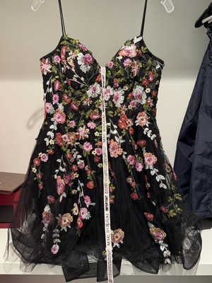 sachin and babi light blue dress Mac Duggal BNWT Black Floral Embroidered Long Sleeve Mini Dress size 10-12 main image 1