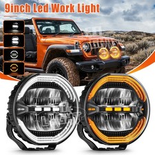 Pair 9" Inch LED Work Lights Super Bright 2 Color Offroad Driving Auxiliary Pods