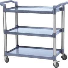 Utility Service Cart 3 Shelf with Wheels, Plastic Heavy Duty 3-Tier Rolling U...