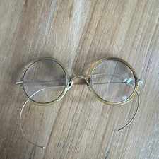 Antique Windsor Round Eyeglasses Celluloid Frame Gold Wire Earpieces Trim 1930 s