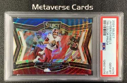 2024 Panini Select Jayden Daniels 34/99 RC Tri-Color Prizm Field Level PSA 10