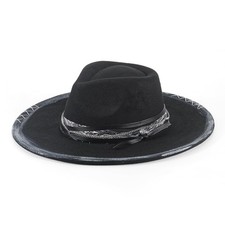 Wide Brim Fedora Hat for Men Women Retro Western Felt Hats Medium-Large W-black