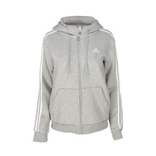 adidas Essentials Fleece 3Stripes Full Zip Hoodie Mens Grey Casual Athletic Oute