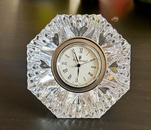 Waterford Crystal Lismore VTG Paperweight Desk Clock Diamond Beauty Works Mint!