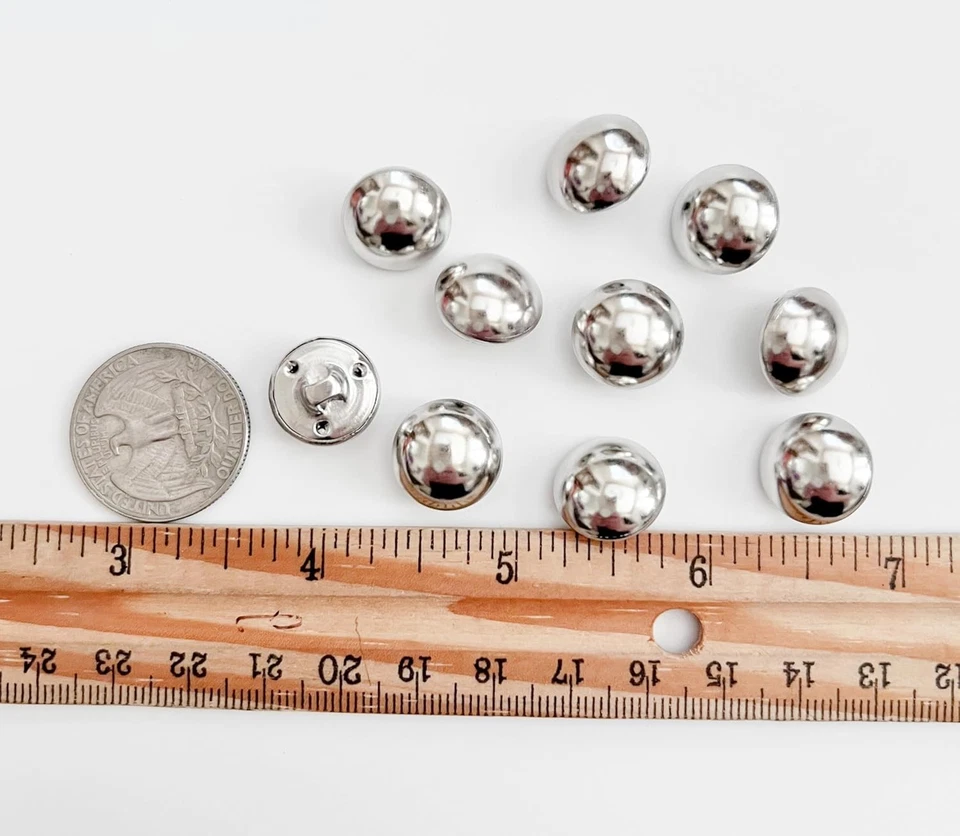 10PC  Silver Simple Dome Metal Buttons Sew on Buttons 15mm - Image 3 of 3
