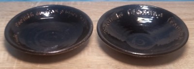 2 x Scottish Studio Pottery Dishes Red Clay Type Gaelic & British Decoration 