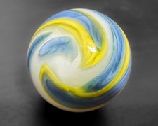 Robert LaGrand 1" RL 03 Blue Yellow Swirl Handblown Art Glass Marble