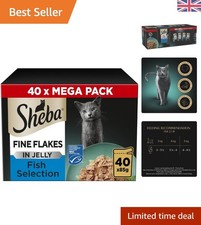 Sheba Fish Collection Wet Cat Food – 40 x 85g Pouches of Fine Flakes in Jelly 8.53 per kilo