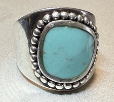 Vintage CFJ 925 Sterling Silver Turquoise Wide Band Ring Size 8 Thailand